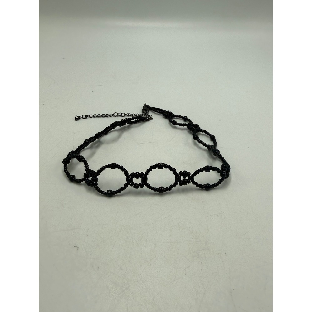 Black Seed Bead Open Circle Link Choker Necklace Adjustable Gothic Boho Jewelry
